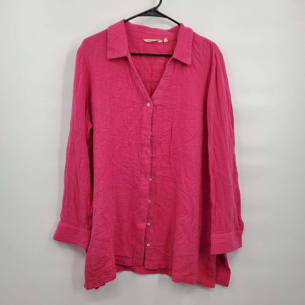 Soft Surroundings V Neck Long Sleeve Full Button Up Oversize Top Women Size XL